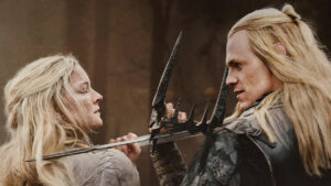 Galadriel y Sauron luchando